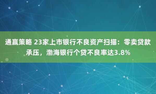 通赢策略 23家上市银行不良资产扫描：零卖贷款承压，渤海银行个贷不良率达3.8%