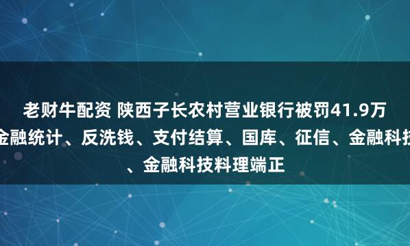 老财牛配资 陕西子长农村营业银行被罚41.9万元：违背金融统计、反洗钱、支付结算、国库、征信、金融科技料理端正