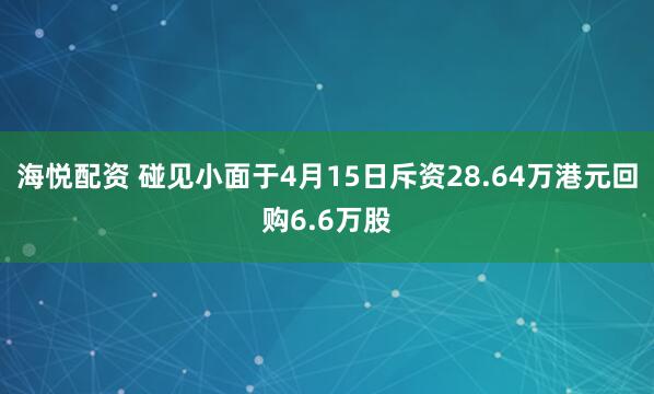 海悦配资 碰见小面于4月15日斥资28.64万港元回购6.6万股